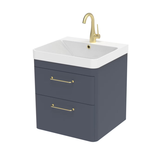 Saneux Hyde Vanity Unit With Basin - 500 x 460mm - Two Drawer - Wall Mounted