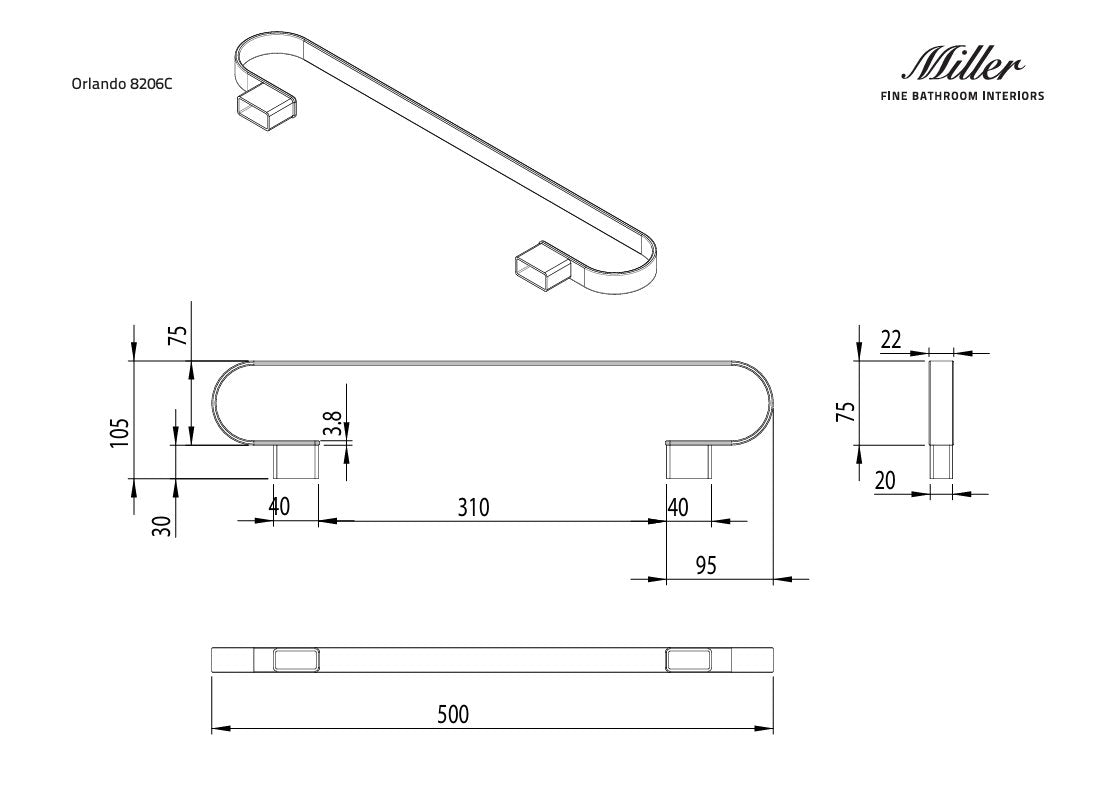 Miller Towel Rails and Rings Miller Orlando Towel Rail in Chrome