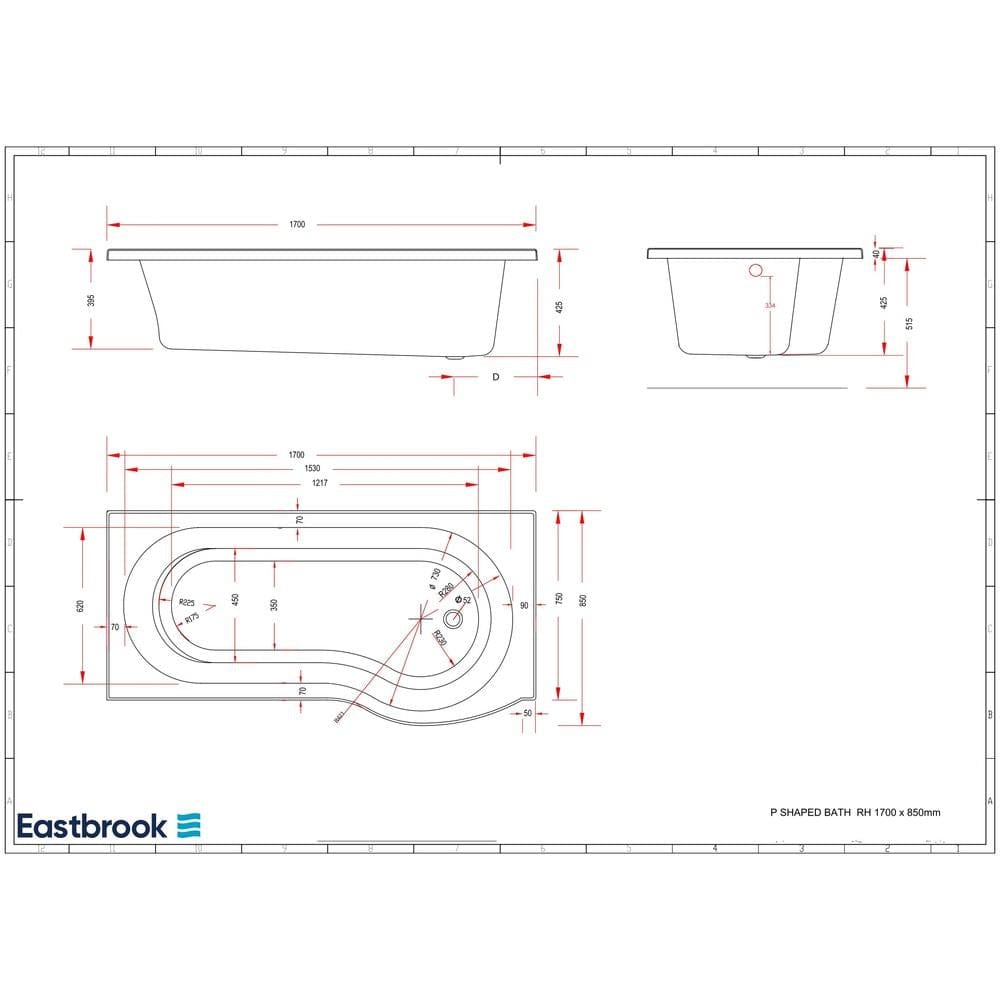 Eastbrook P-Shaped Shower Bath Eastbrook Shannon P-Shape Shower Bath