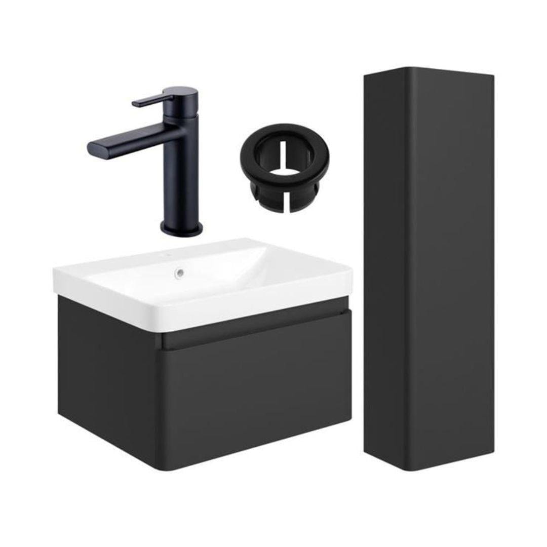 Aquarius Wall Mounted Vanity Unit Matt Black / Matt Black Aquarius Sophie 605mm Vanity Unit and Tall Boy Set with Finishes