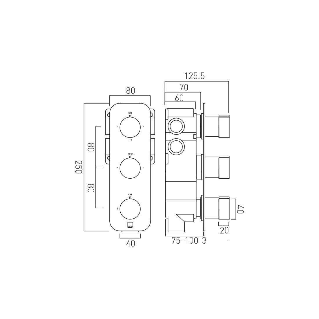 VADO Concealed Shower Valve Vado Altitude 3 Outlet 3 Handle Vertical Thermostatic Shower Valve With All Flow Function in High Shine Polished Chrome