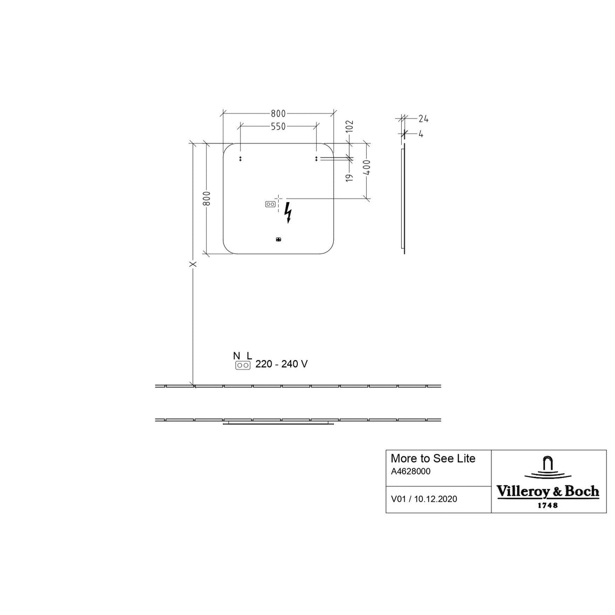 Villeroy & Boch More to See Lite LED Illuminated Curved Rectangular Mirror