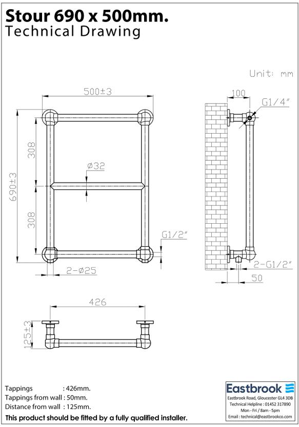 Eastbrook Traditional Towel Rail Eastbrook Stour Vertical Traditional Heated Towel Rail in Matt Black