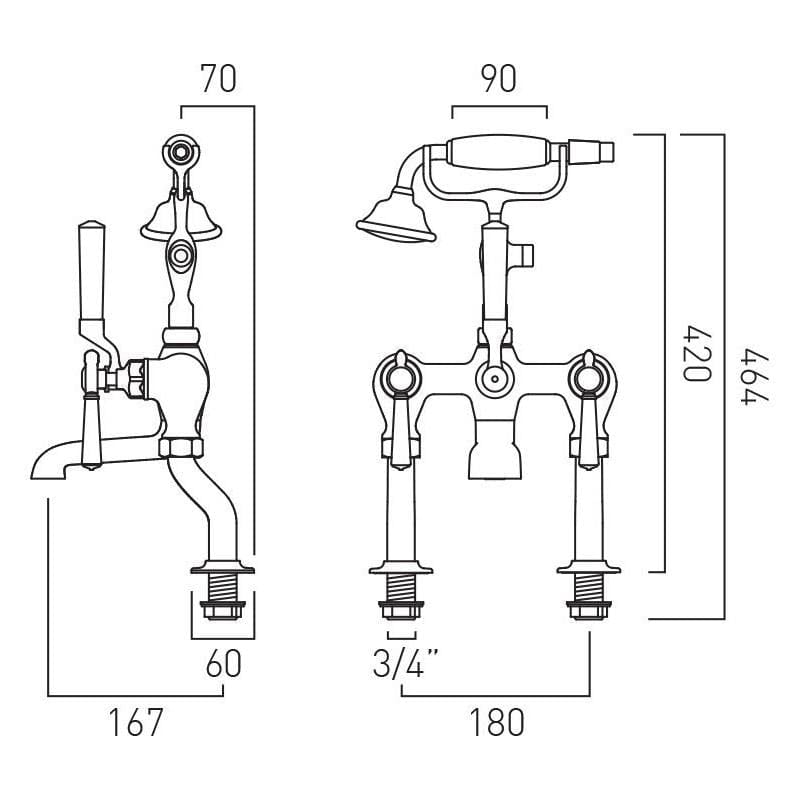 Vado Bath Shower Mixer Booth & Co. Axbridge Lever Deck Mounted Bath Shower Mixer with Traditional Shower Handset
