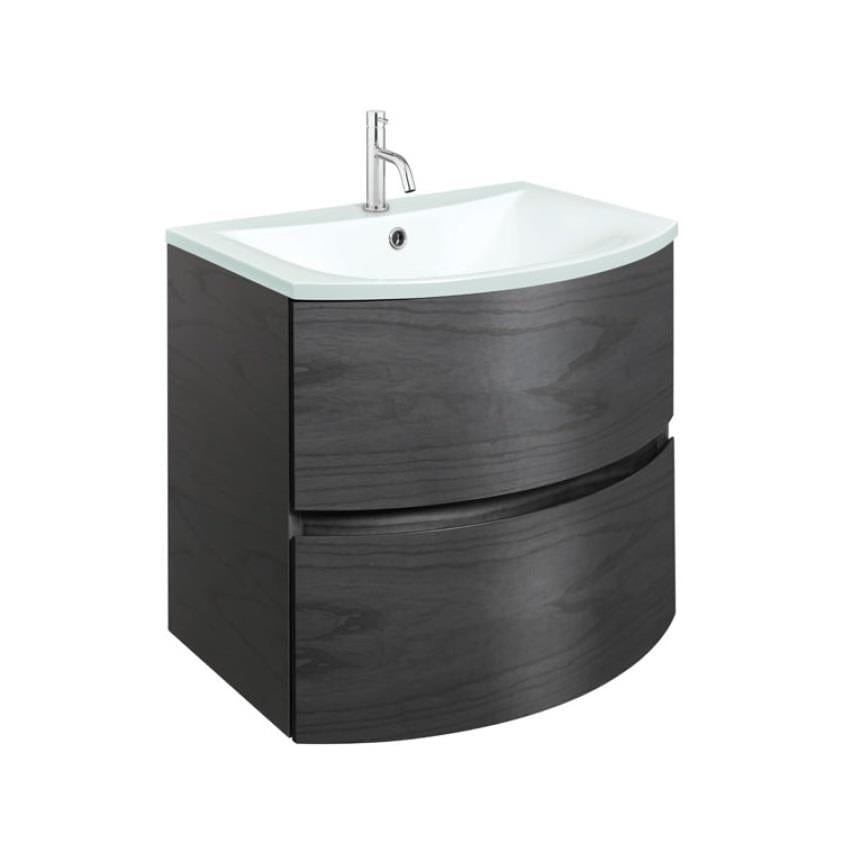 Crosswater Wall Mounted Vanity Unit Grey Ash / 600mmm / Ice White Basin - 1 Tap Hole Crosswater Svelte Wall Hung Vanity Unit with Basin