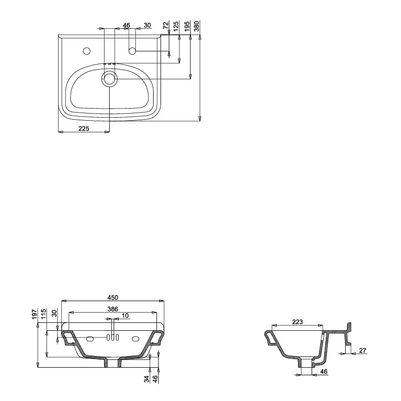 UK Bathroom Store Wall Hung Basin Burlington Guild 450mm Cloakroom Basin with Washstand