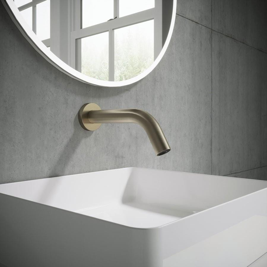 Crosswater Infrared Tap Brushed Brass Crosswater MPRO Sensor Basin Deck Mounted 220mm Spout