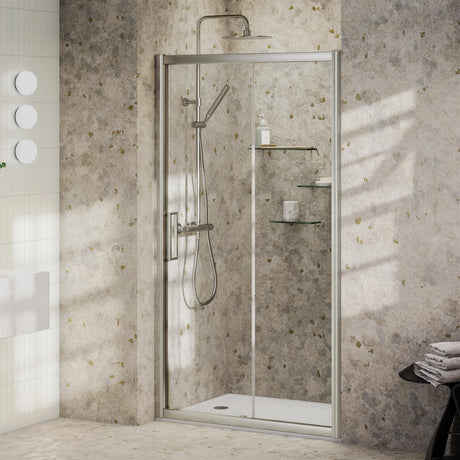 Aquarius Sliding Shower Door Silver / 1700mm Aquarius Pluvia 8mm Sliding Shower Door