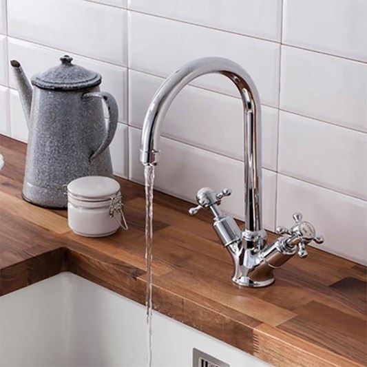 Crosswater Belgravia Crosshead Dual Handle Kitchen Mixer Tap with Swivel Spout in Chrome