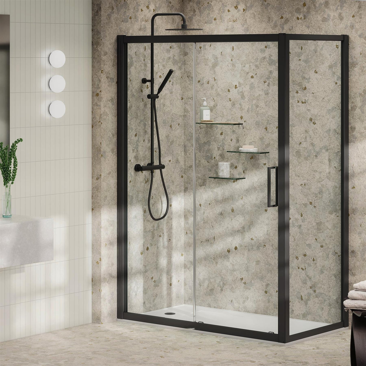 Aquarius Shower Door Black / 1000mm Aquarius Pluvia 6mm Shower Door Side Panel