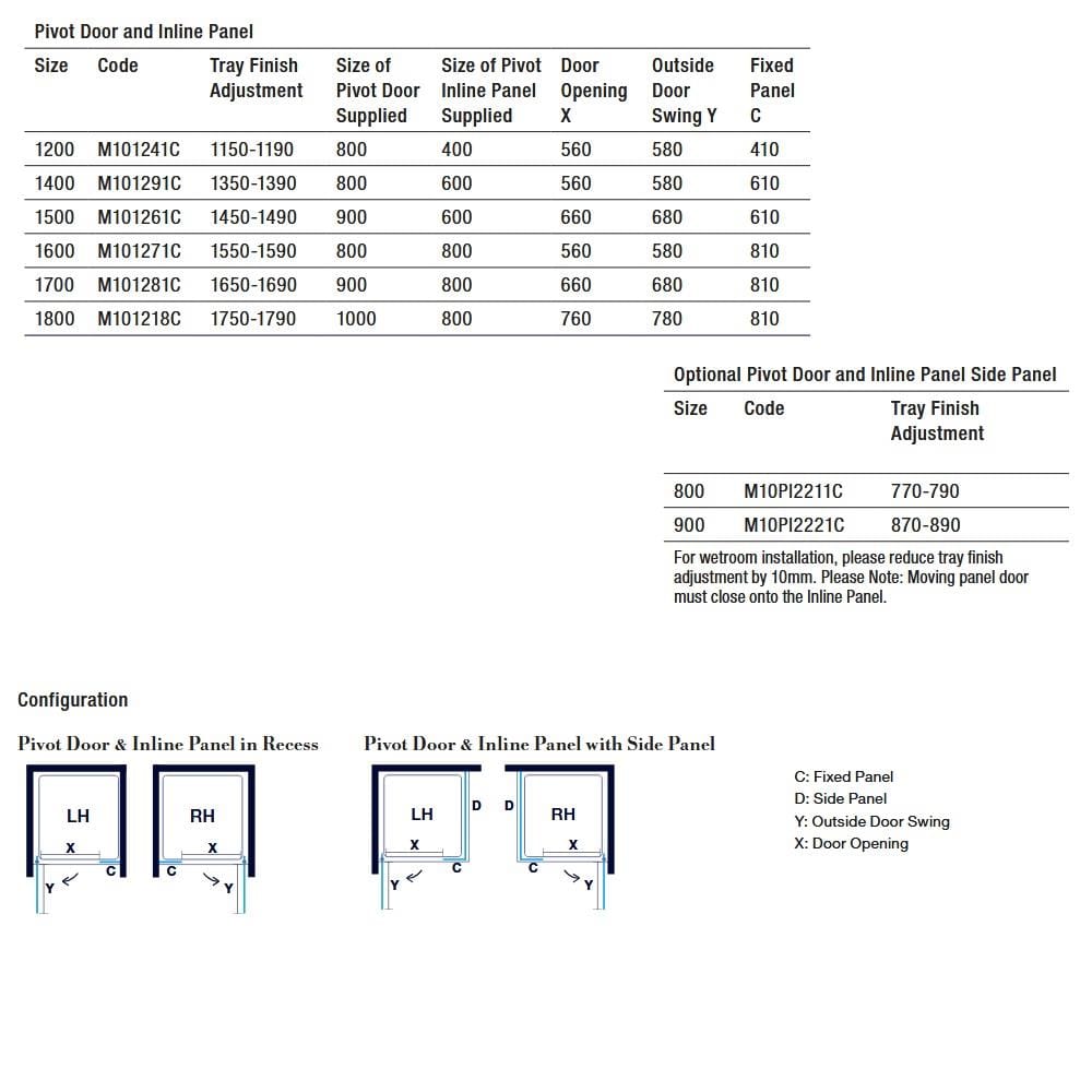 Merlyn Pivot Shower Door Merlyn Series 10 Pivot Shower Door with Inline Panel