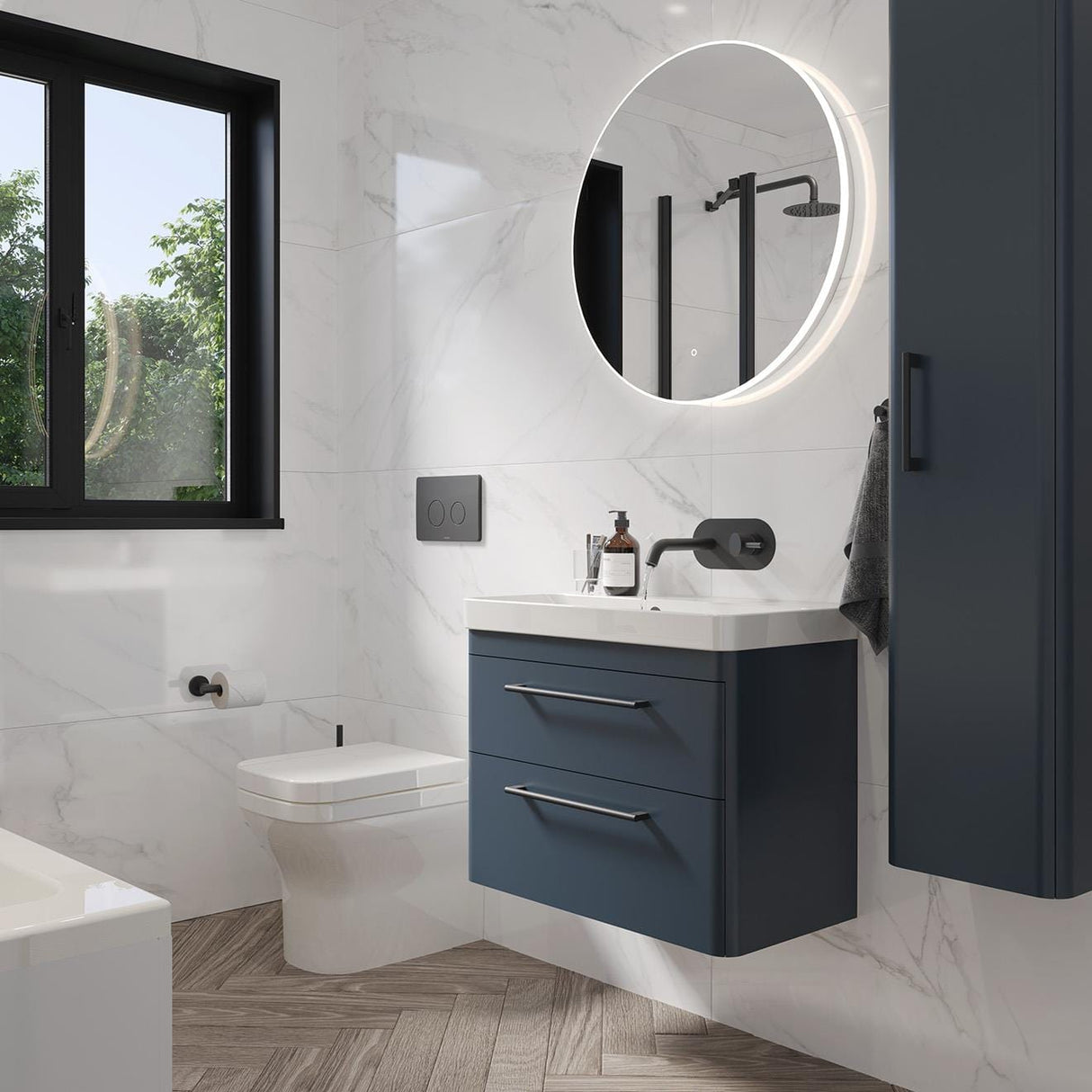 Saneux Wall Mounted Vanity Unit Saneux Hyde Vanity Unit With Basin - 700 x 370mm - Two Drawer - Wall Mounted