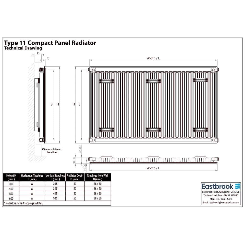 Aquarius Type 11 Compact Panel Radiator In Gloss White