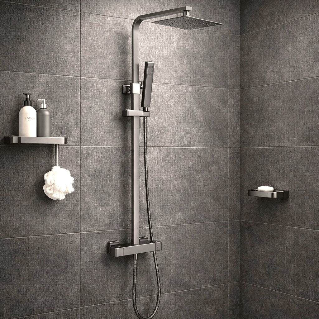 Aquarius Bathrooms Exposed Shower Set Gunmetal Grey Aquarius RainLux Cool Touch Adjustable Square Exposed Shower Valve and Kit