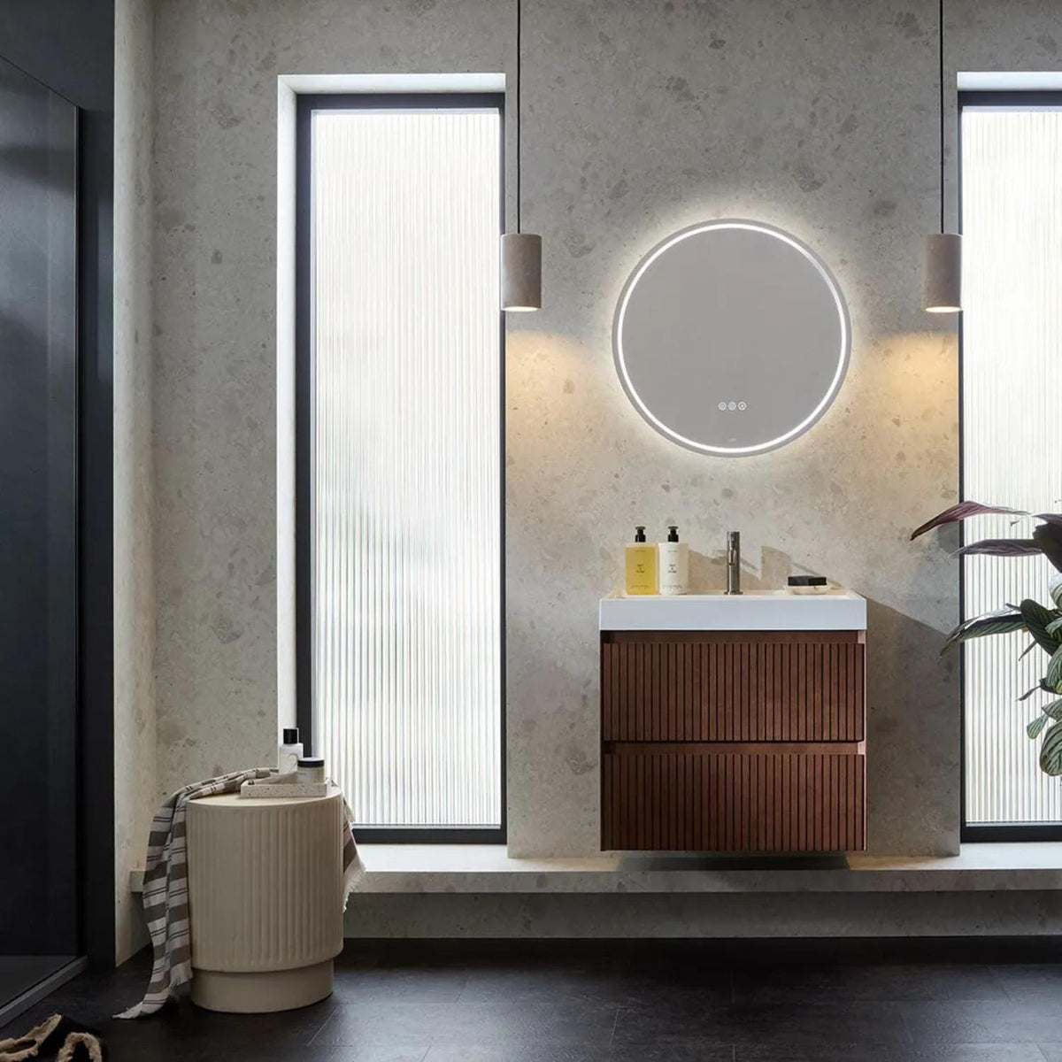 Vado Wall Mounted Vanity Unit Vado Groove Fluted Wall Mounted Two Drawer Vanity Unit with Basin