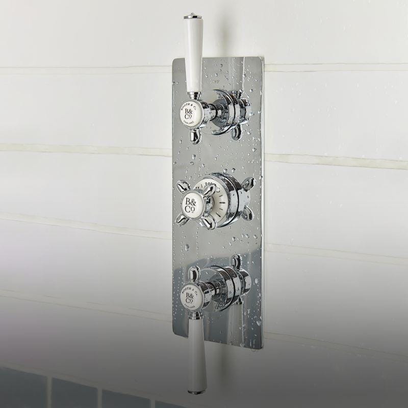 UK Bathroom Store Concealed Shower Valve Chrome Booth & Co. Axbridge 3 Outlet, 3 Handle Concealed Thermostatic Shower Valve