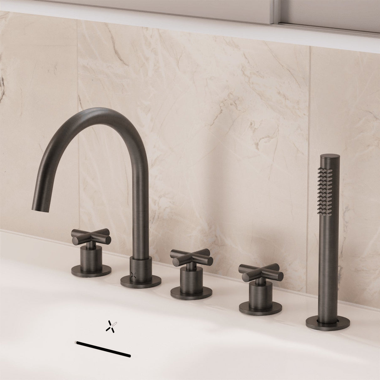 Crosswater 5 Tap Hole Bath Set Slate Crosswater MPRO Crosshead 5 Hole Bath and Shower Mixer with Shower Set