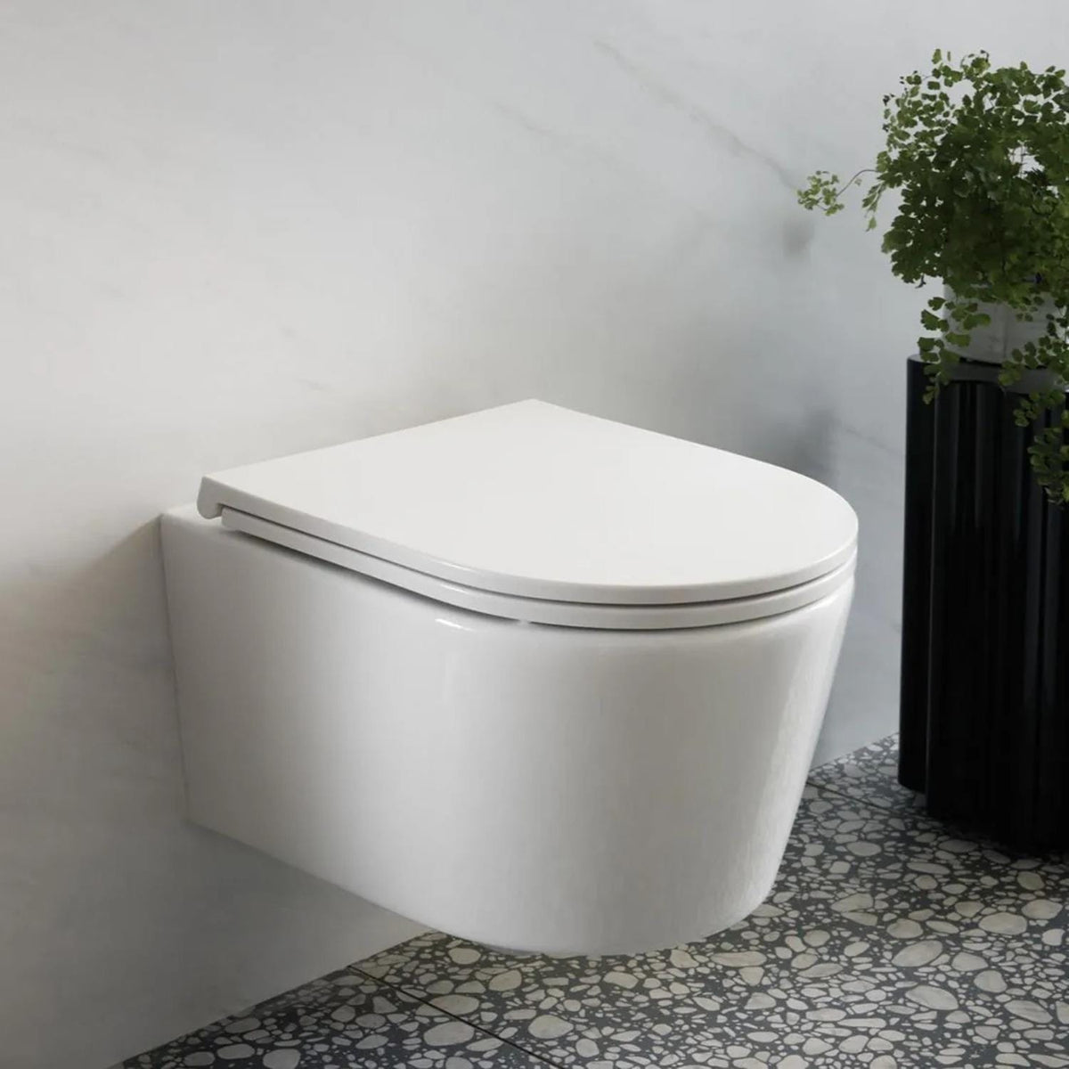 Vado Wall Hung Toilet Gloss White Vado Cameo Round Rimless Wall Hung Toilet with Slimline Soft Close Seat
