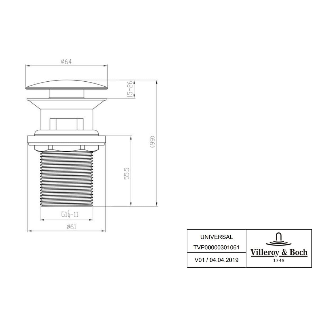 Villeroy and Boch Basin Waste Villeroy & Boch Universal Push to Open Slotted Basin Waste