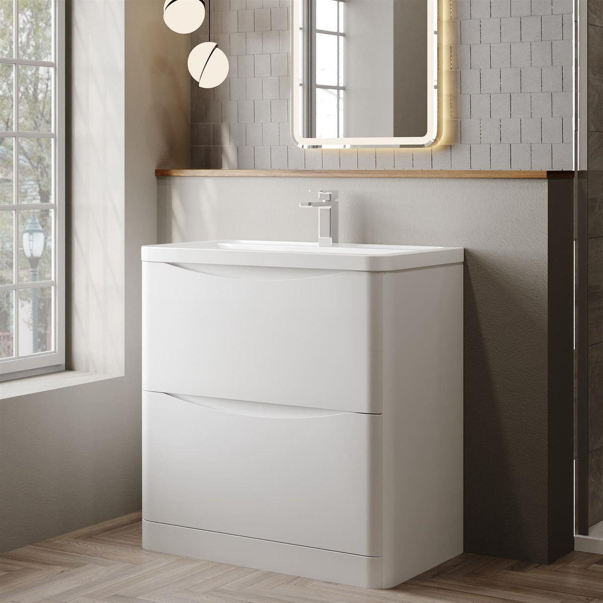 Aquarius Bathrooms Floor Standing Vanity Unit White Aquarius Seren 800mm Floor Standing Two Drawer Vanity Unit with Basin