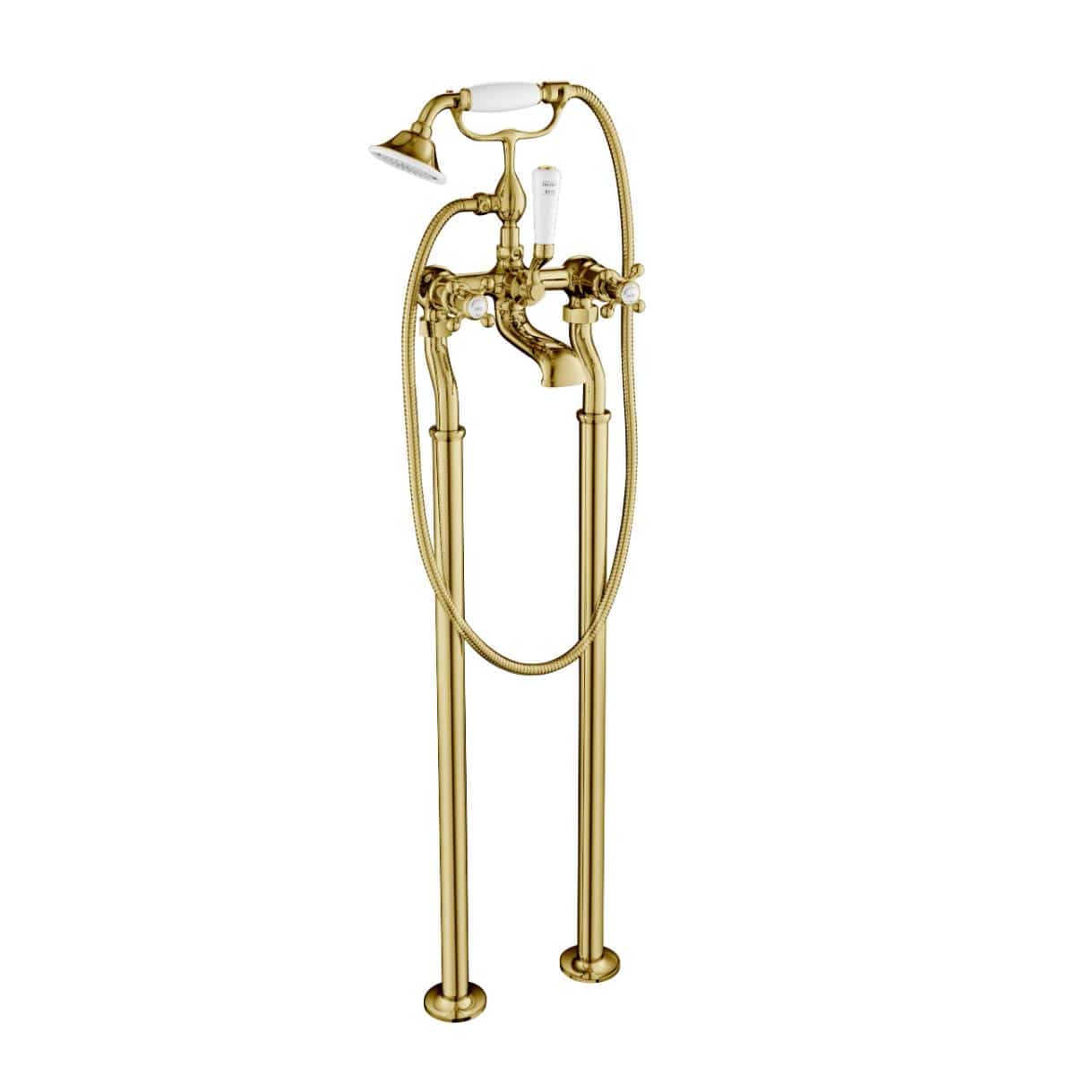 JTP Freestanding Bath Filler Polished Gold JTP Grosvenor Cross Freestanding Bath Shower Mixer with Kit