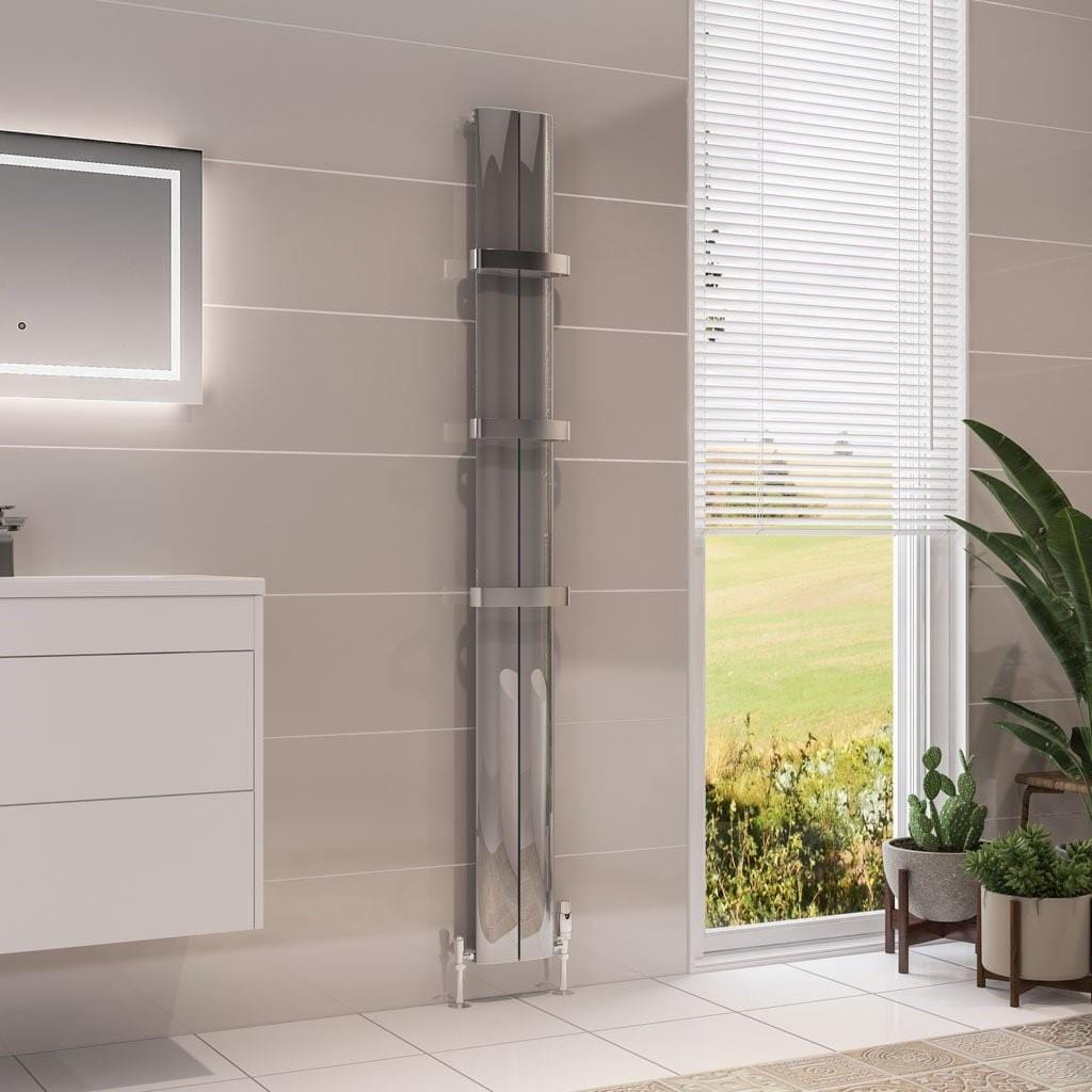 Eastbrook Panel Radiator 1800 x 185mm / Dual Fuel Eastbrook Berlini Straight Vertical Aluminium Radiator in Polished Aluminium