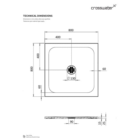 Crosswater Square Shower Tray Crosswater Creo Square 25mm Stone Resin Shower Tray with Waste