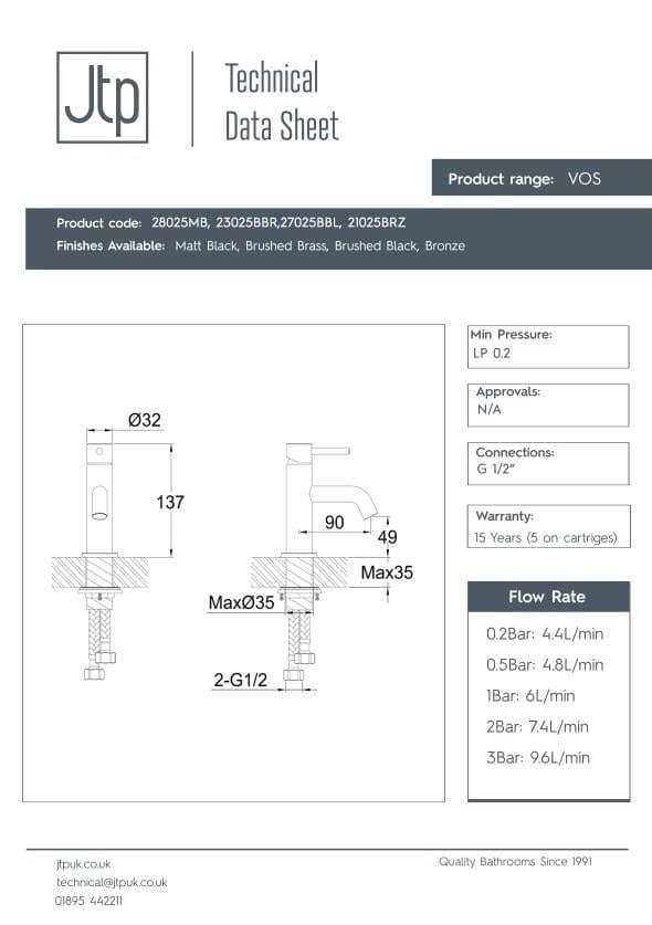 JTP Cloakroom Tap JTP VOS Single Lever Mini Basin Mixer Tap