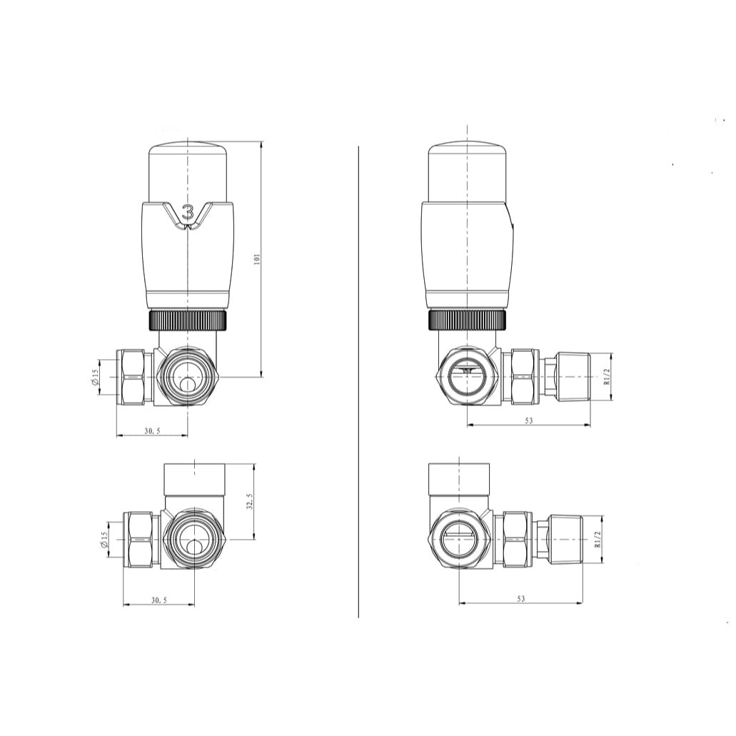Aquarius Radiator Valve Aquarius Bi-Directional TRV Corner Radiator Valve