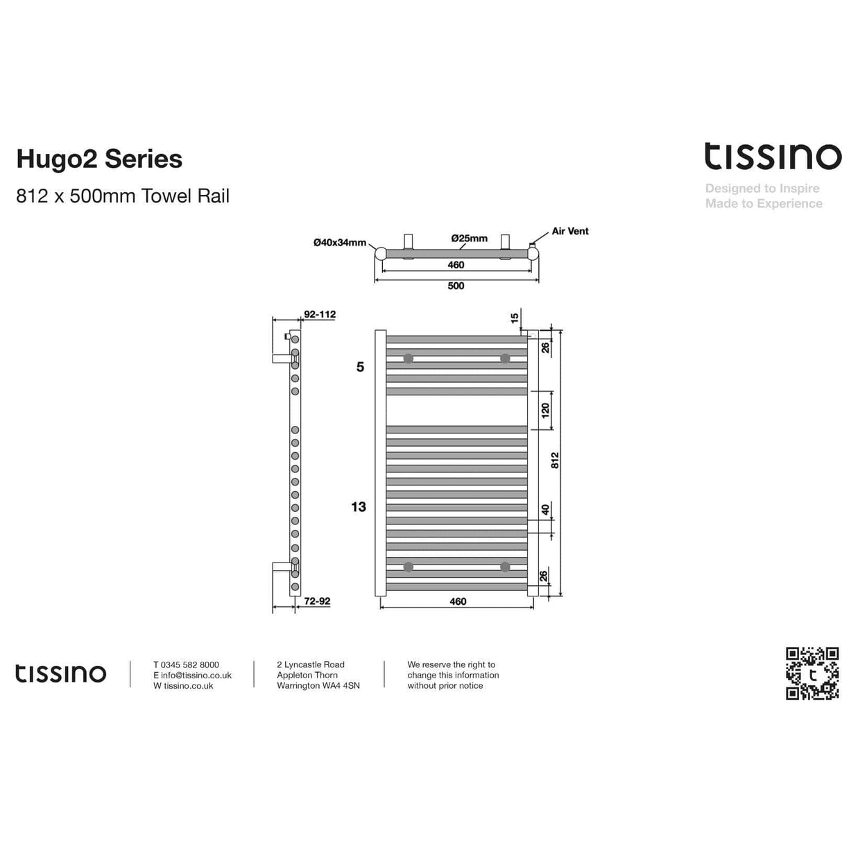 Tissino Ladder Rails Tissino Hugo2 Towel Radiator - 812 x 500mm - Anthracite - Central Heating