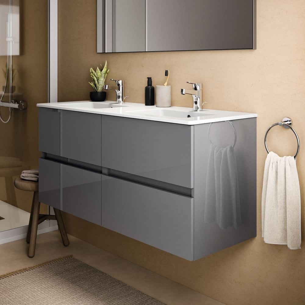 Ideal Standard Double Sink Vanity Unit Mid Grey / Four Drawer Ideal Standard Eurovit+ 1200mm Wall Mounted Vanity Unit