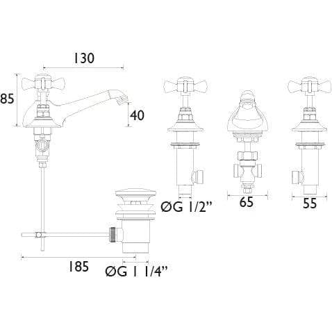 Heritage 3 Tap Hole Basin Set Heritage Dawlish 3 Tap Hole Basin Mixer Tap with Pop-Up Waste
