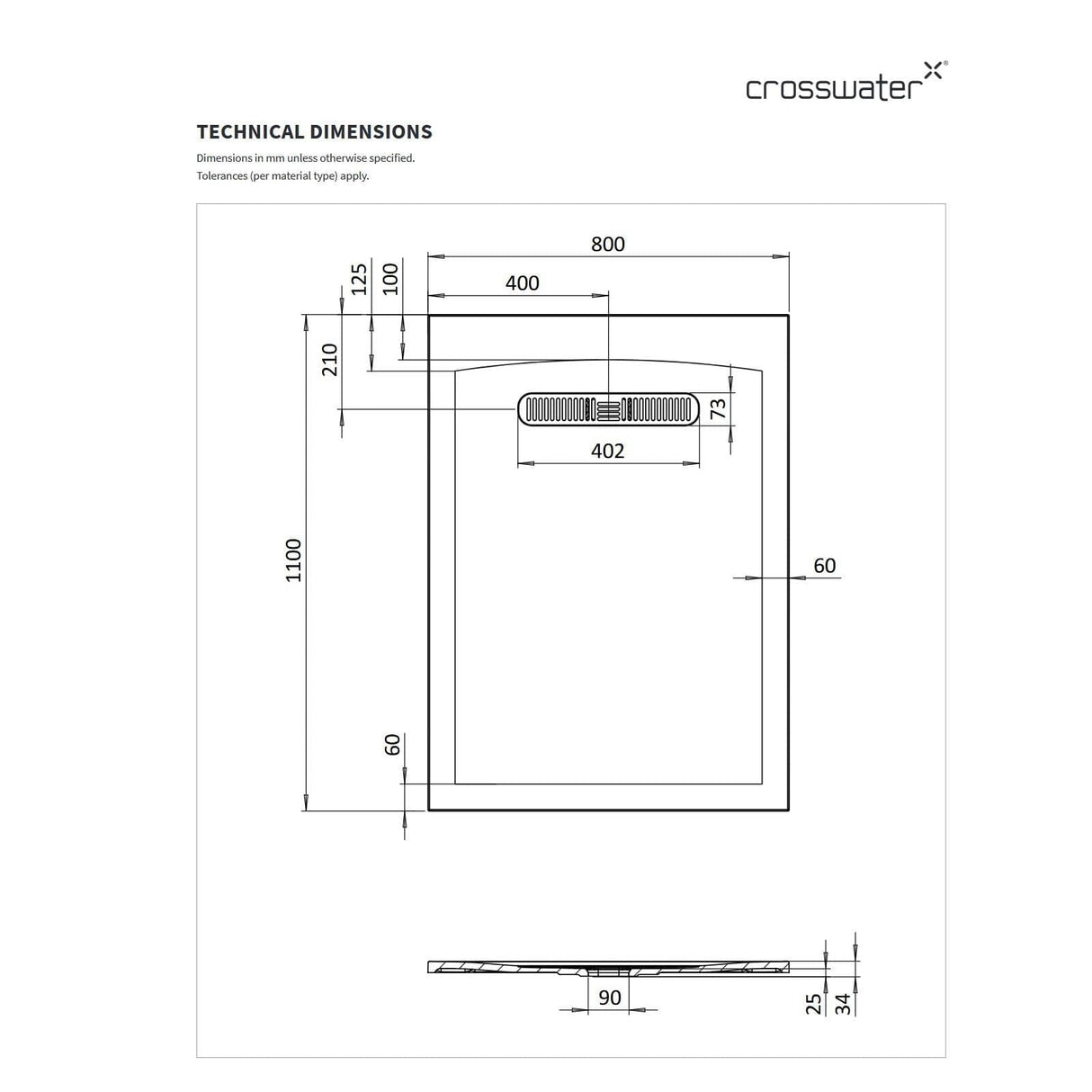 Crosswater Vito Rectangle 25mm Stone Resin Shower Tray