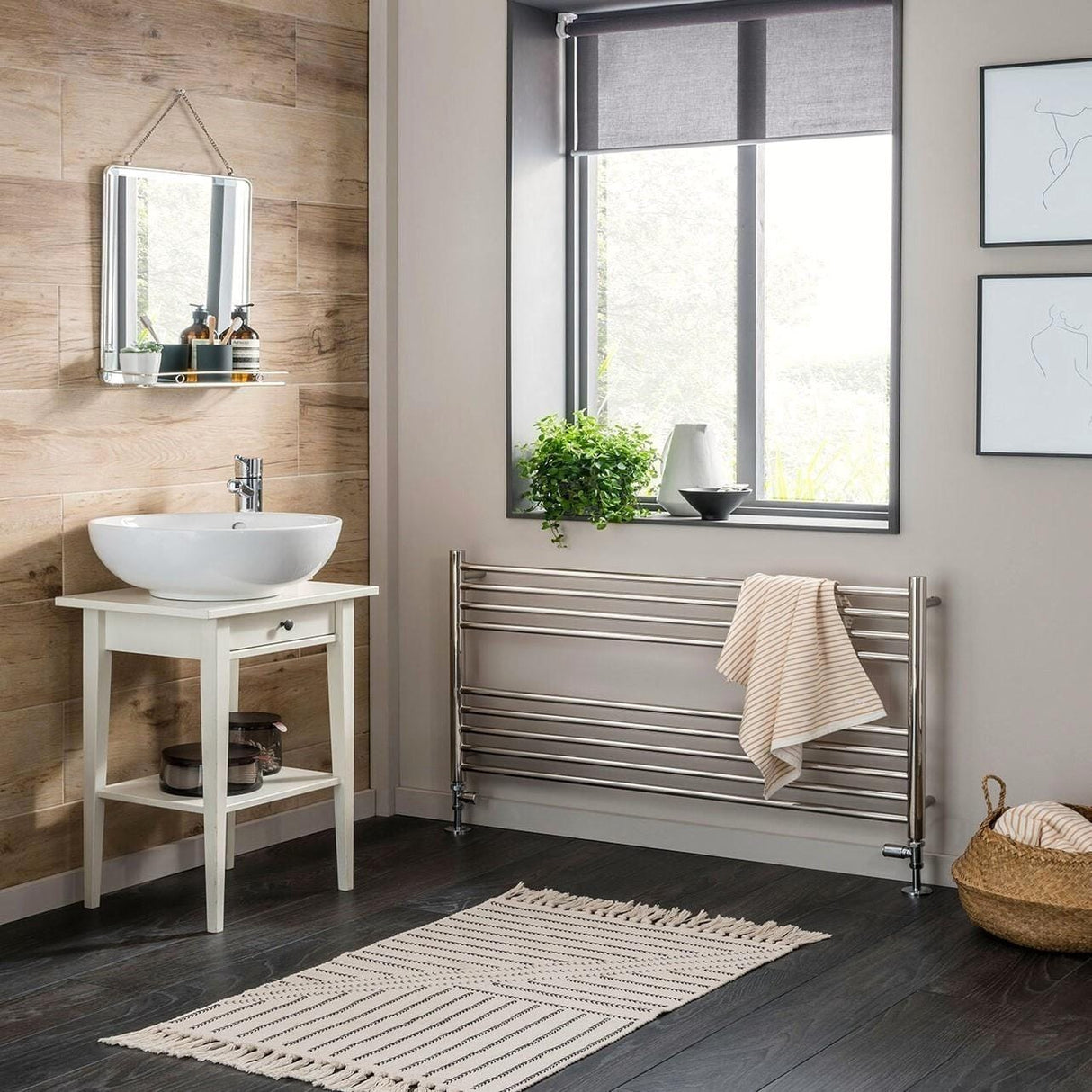 Vogue Ladder Rail 800 x 750 / Dual Fuel Vogue Pearl Straight Ladder Towel Rail in Polished Stainless Steel