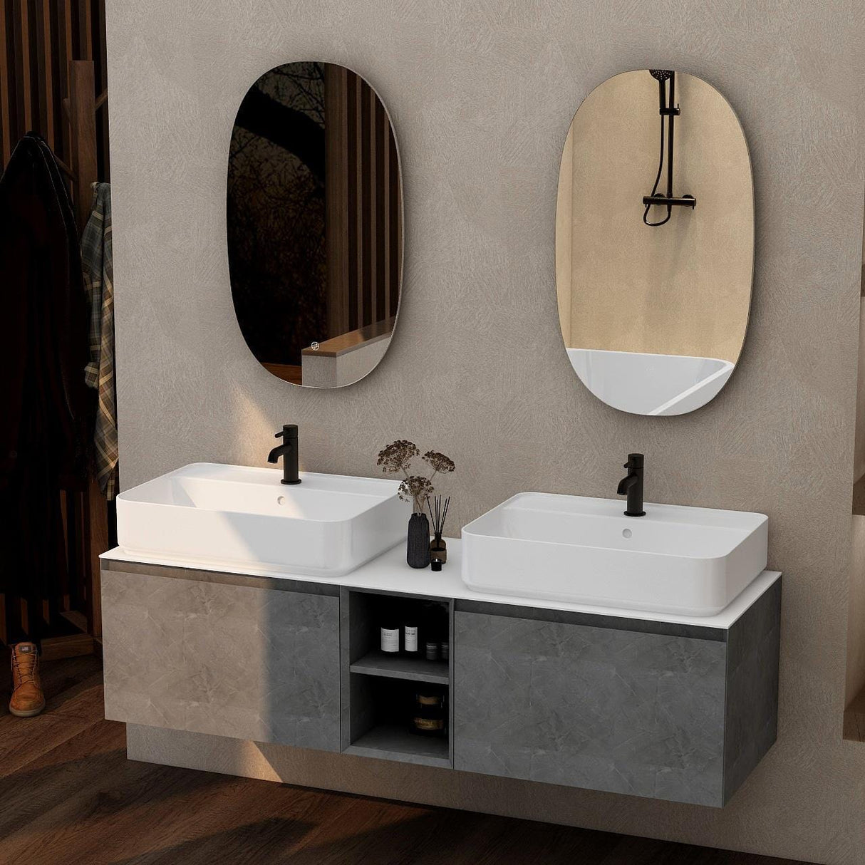 Aquarius Wall Mounted Vanity Unit Aquarius JF-Series 1500mm Twin Single Drawer Vanity Unit with Countertop
