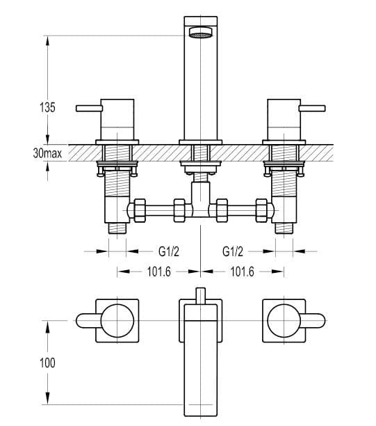 Flova 3 Tap Hole Basin Set Flova Essence 3 Hole Basin Mixer Tap with Clicker Waste in Diamond Chrome