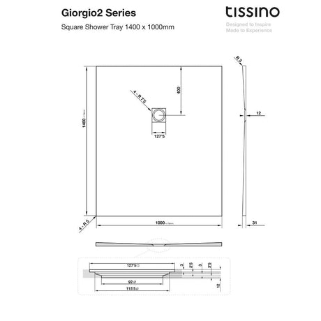 Tissino Rectangle Shower Tray 1400 x 1000mm Tissino Giorgio2 Rectangle Shower Tray in Graphite Slate