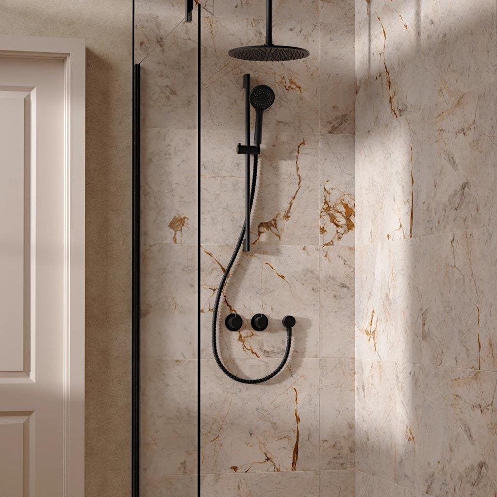 UK Bathroom Store Concealed Shower Set Matt Black / Ceiling Arm / 300mm Crosswater Module Shower Set 2 with Riser Rail Kit and Overhead Shower