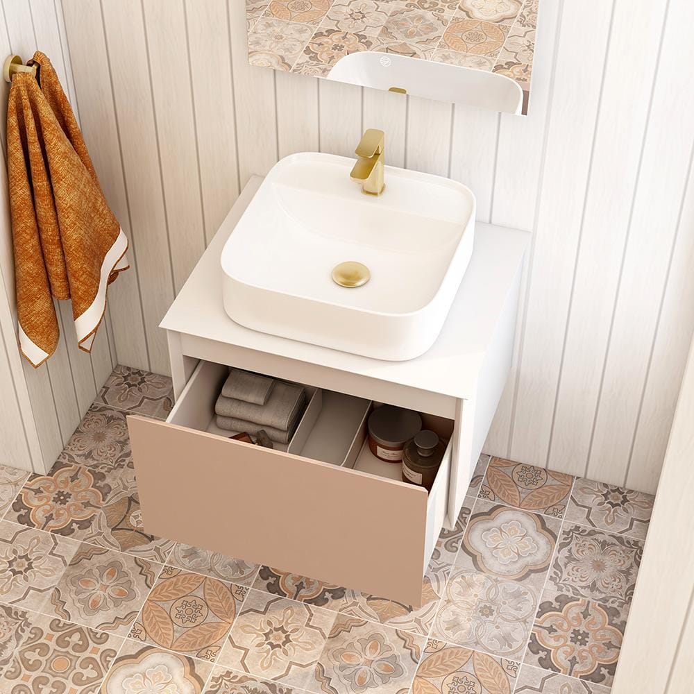 Imex Wall Mounted Vanity Unit Imex Essence Wall Mounted 600mm Single Drawer Vanity Unit with Worktop and 1 Tap Hole Basin