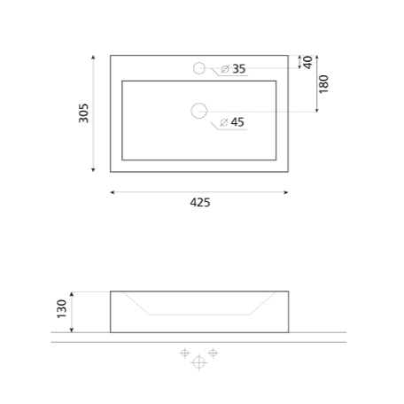 Crosswater Gerona 425mm Counterop or Wall Mounted Basin with 1 Tap Hole