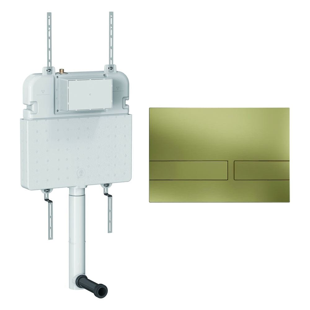Crosswater Concealed Cistern Venue Plate in Brushed Brass Crosswater Dual Flush Slimline Concealed Cistern Set with Flush Plate - 508 x 80 x 550mm