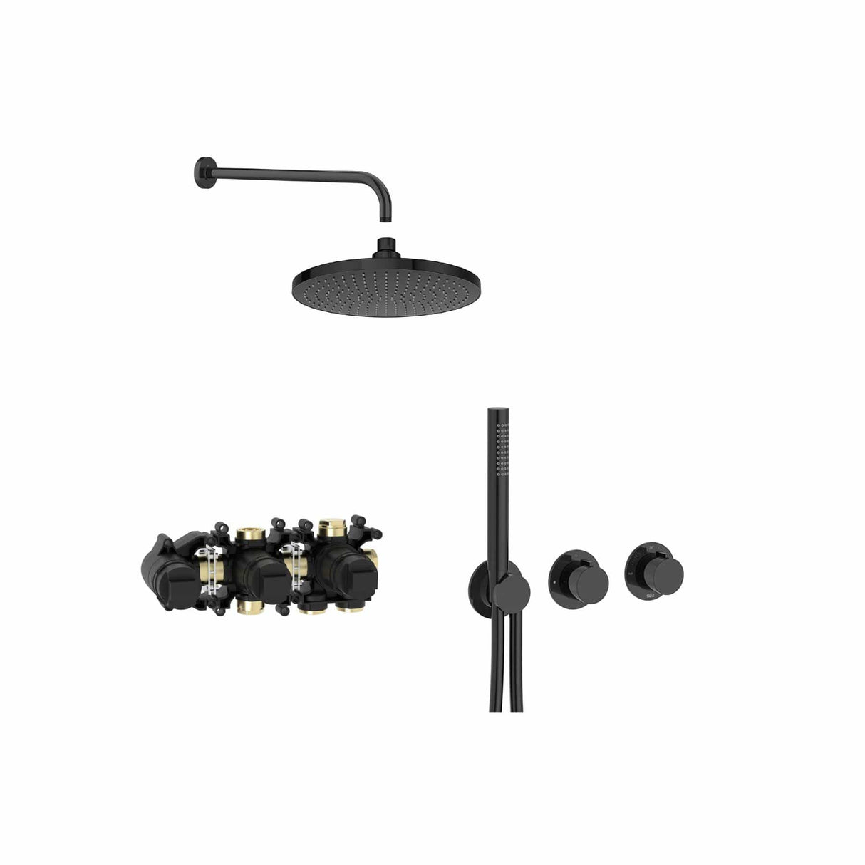 Roca Concealed Shower Set Titanium Black Roca T-Multi Thermostatic Concealed Shower Valve with Rainshower Head, Pencil Handset and Hose