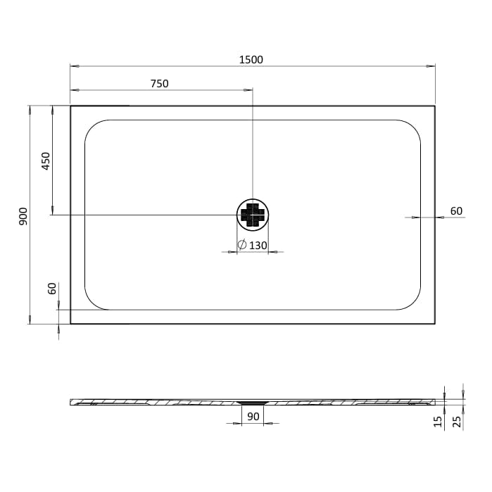 Crosswater Rectangle Shower Tray 900 x 1500mm Crosswater Creo Rectangle 25mm Stone Resin Shower Tray with Waste
