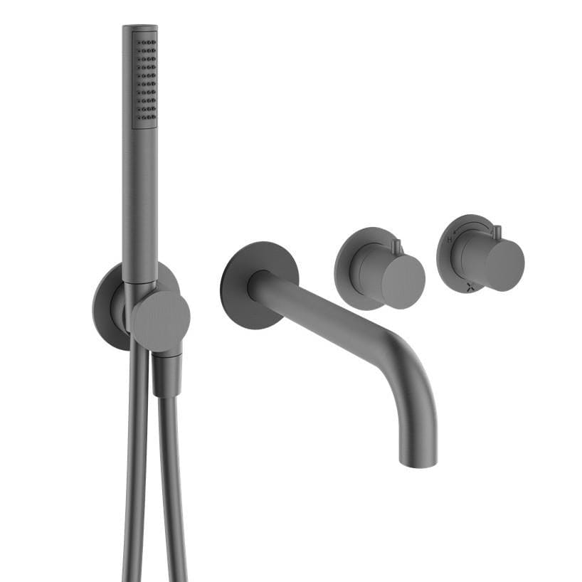 Crosswater Concealed Shower Valve Slate Crosswater MPRO Module 2 Outlet, 2 Handle Concealed Thermostatic Shower Valve with Bath Spout and Shower Handset