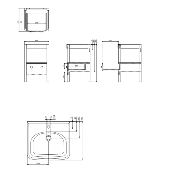 Burlington Floor Standing Vanity Unit Burlington Guild Floor Standing 560mm Vanity Unit with Basin