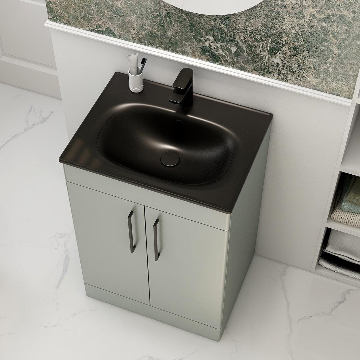 Imex Floor Standing Vanity Unit Pistachio / Black Imex Croma Floor Standing Double Door 600mm Vanity Unit with 1 Tap Hole Basin
