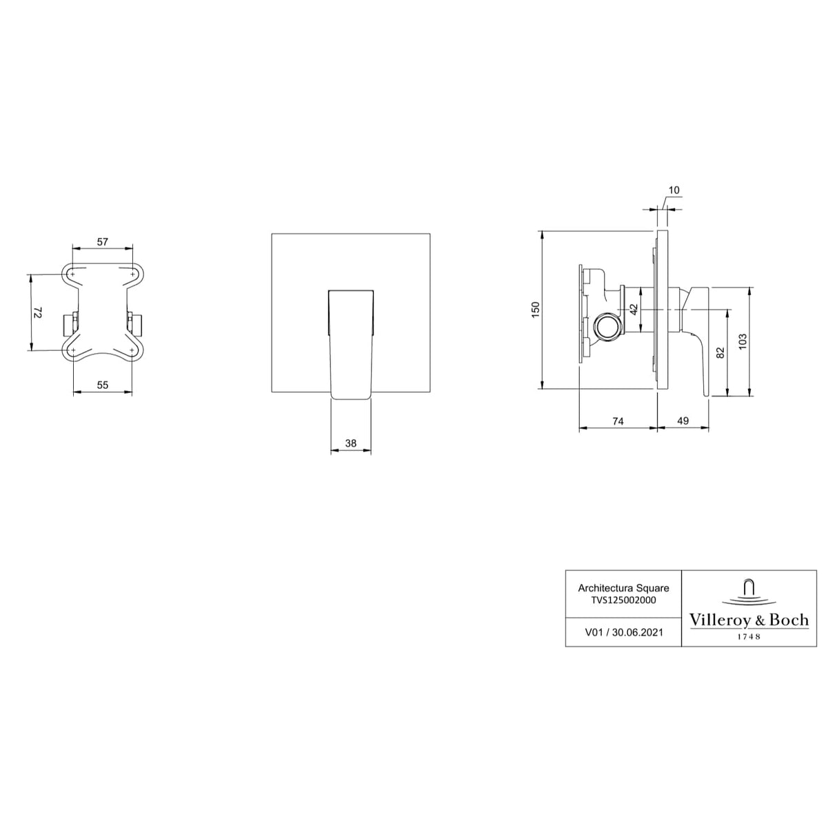 Villeroy & Boch Concealed Shower Valve Villeroy & Boch Architectura Concealed 1-Outlet Single Lever Trim Set
