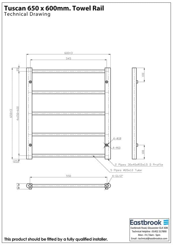 Eastbrook Ladder Rail Eastbrook Tuscan Round Heated Towel Rail in White
