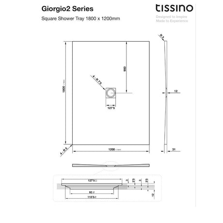 Tissino Rectangle Shower Tray 1800 x 1200mm Tissino Giorgio2 Rectangle Shower Tray in Graphite Slate
