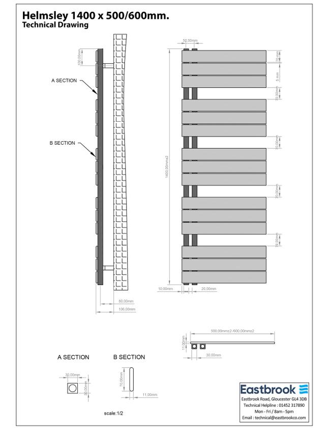 Eastbrook Designer Towel Radiator Eastbrook Helmsley Straight Vertical Designer Towel Rail in Matt Grey